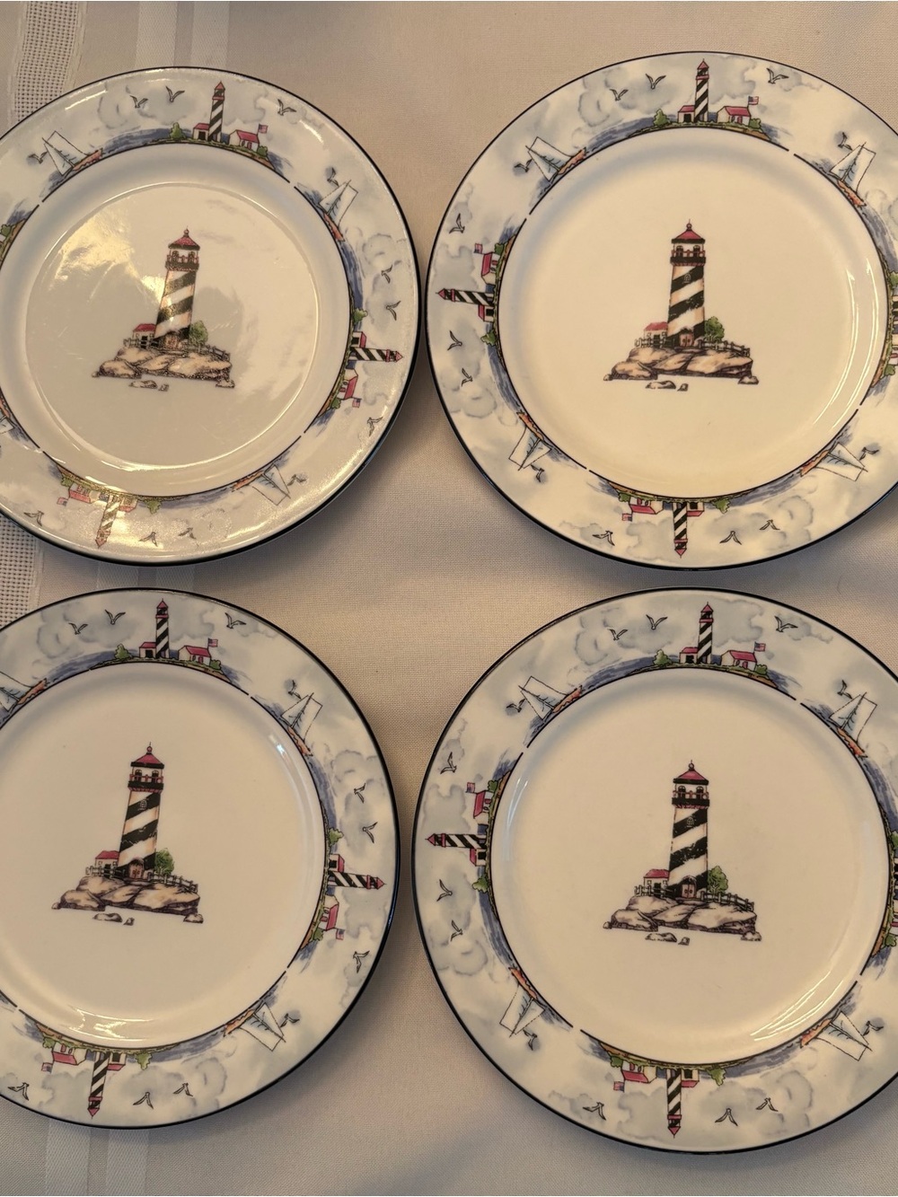 Set of 4 Coastal Lighthouse Totally Today 7 1/2” Salad Dessert Plates